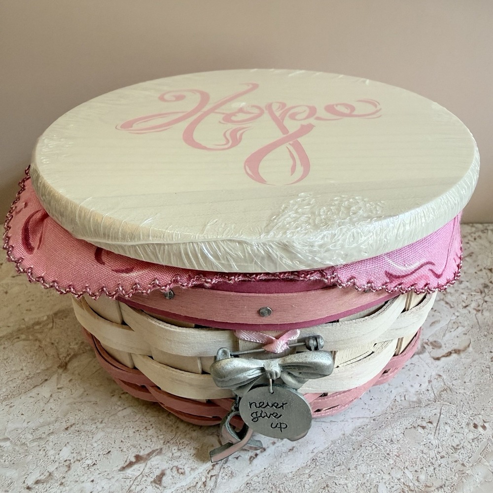 Longaberger 2010 Horizon of Hope Basket Set Pink Ribbon Never Give Up Charm NWT